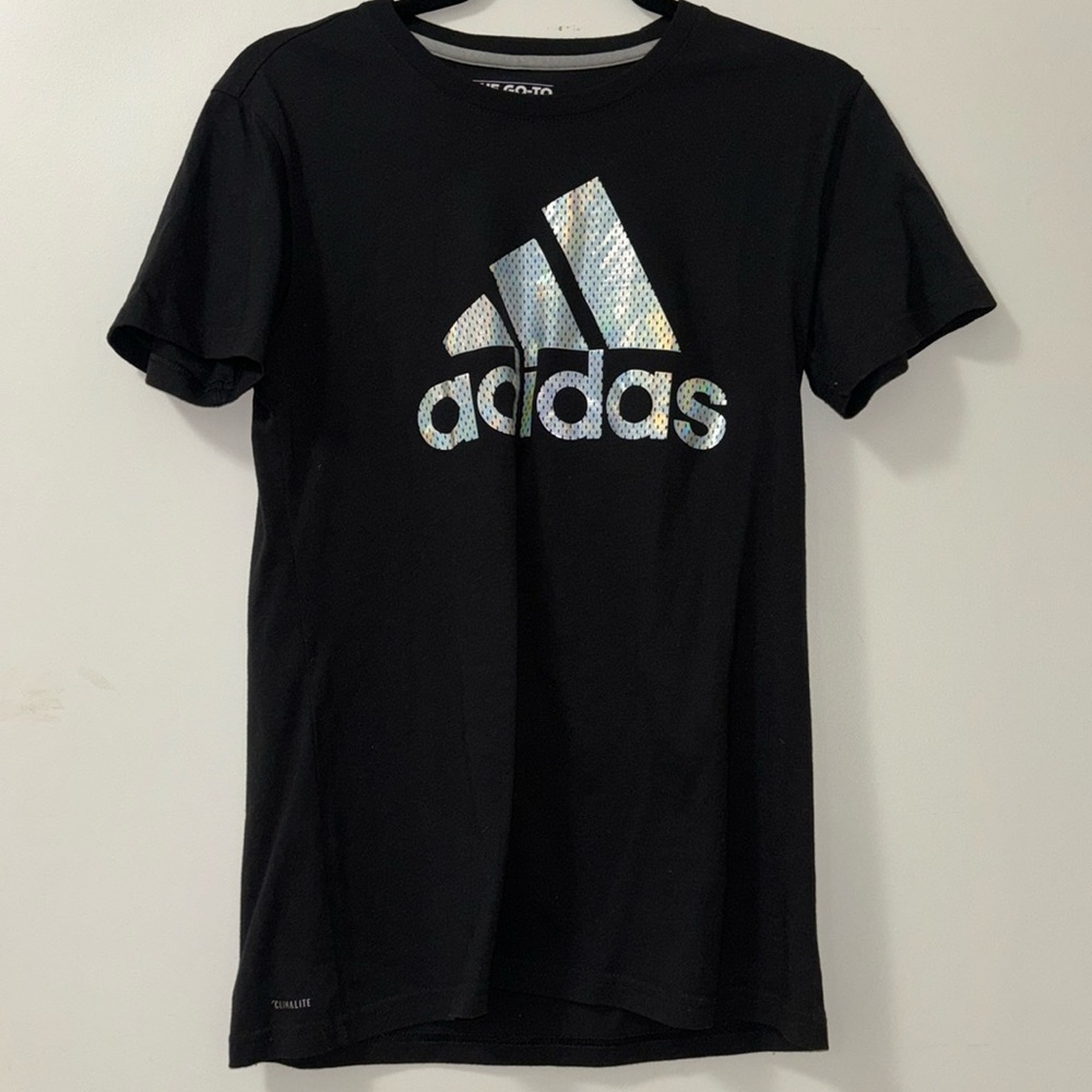 Adidas Climalite Performance Tee Black Silver Logo Size S